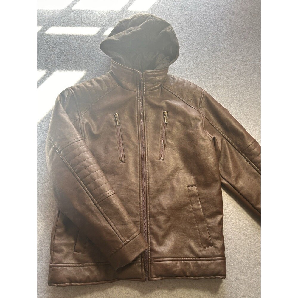English Laundry Faux Leather Cycle Jacket Mens L (14-16) Saddle NWT
